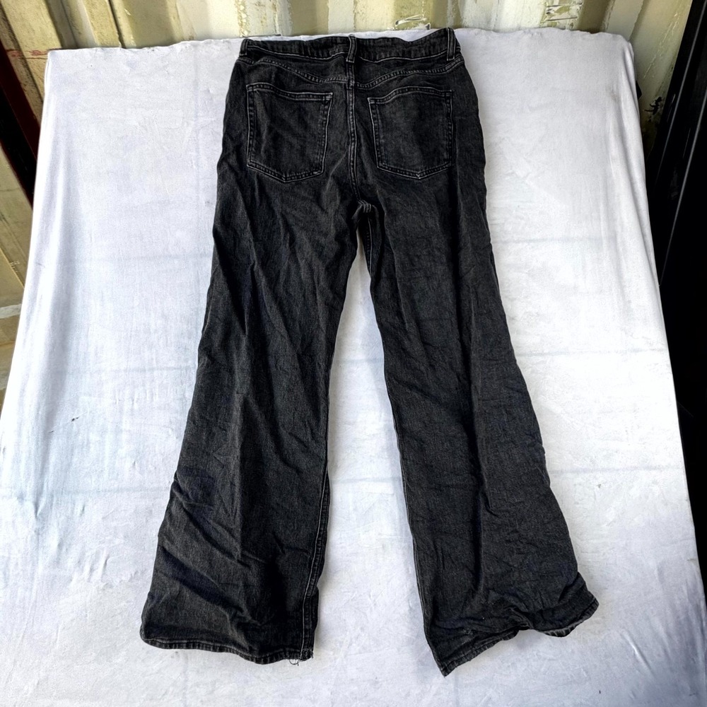 H&M Wide Leg Jeans Women's 10 Black Denim Dark Wash Streetwear Relaxed Fit